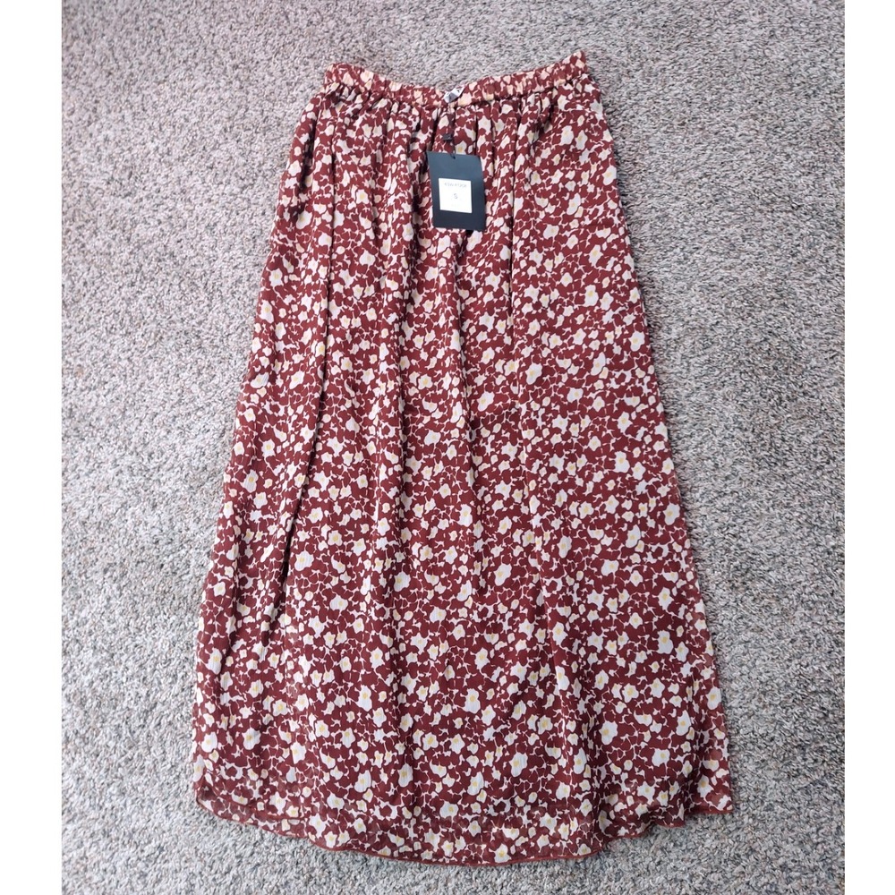 Wild Pony Skirt Womens S Burgundy Floral 43W/41208 Maxi Boho Flowy Elastic Waist